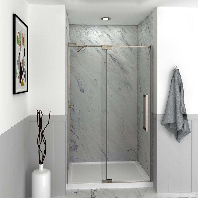 44'' - 48'' W x 76'' H Pivot Semi-Frameless Shower Door with Clear Glass