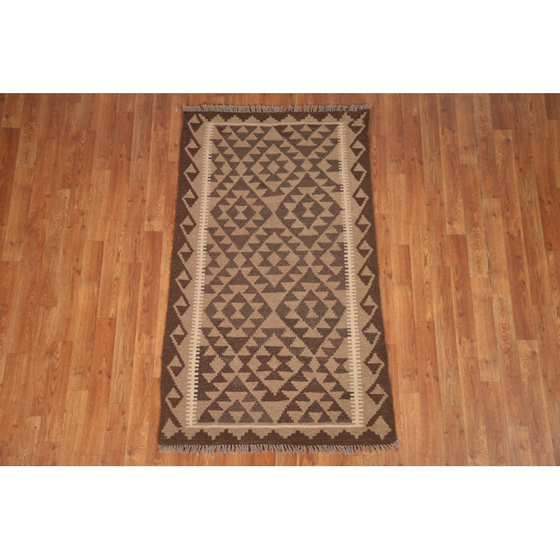 Tapis oriental brun en laine Kilim 3 x 5