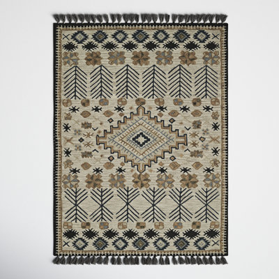 Anine Beige Black Hand-Tufted Wool Rug