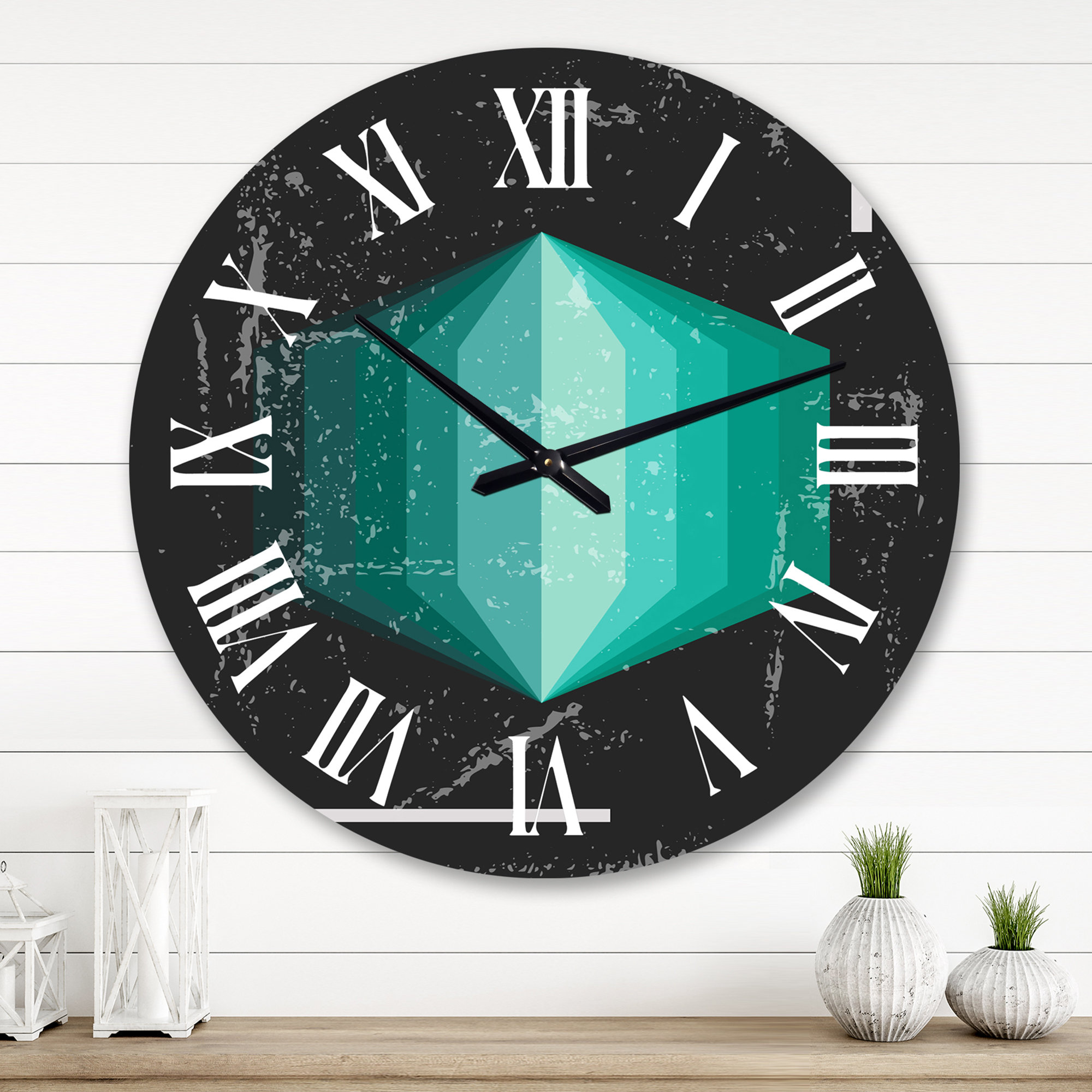 East Urban Home Grunge Gradiant Abstract Green Geometrics I Wall Clock ...