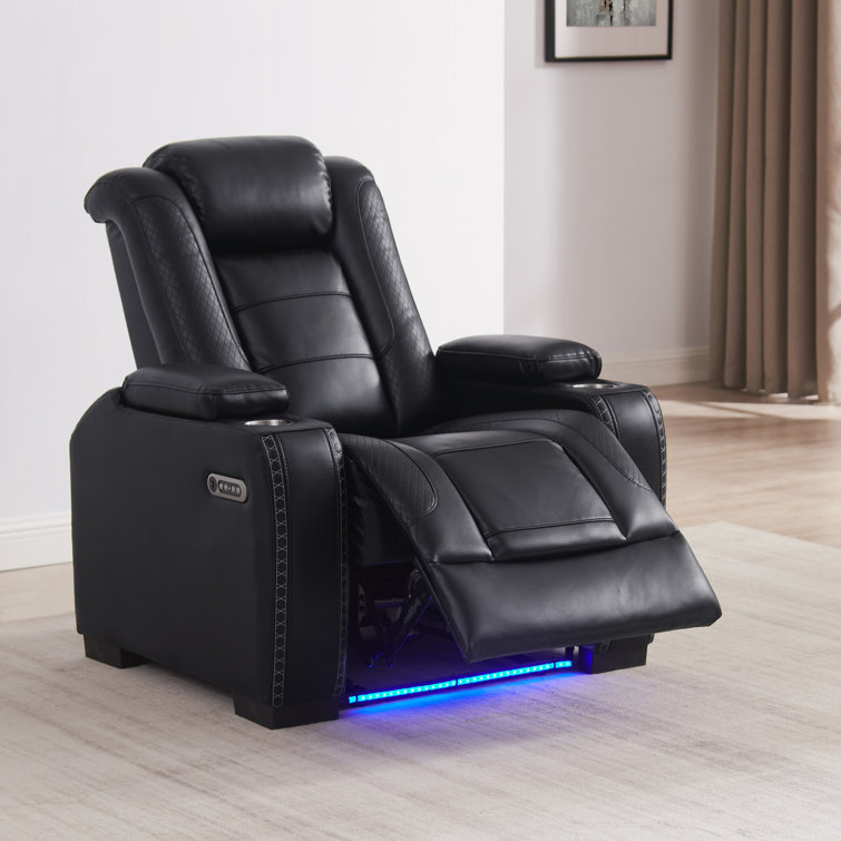 38.5''Wide Breathable Leather Square Arms Power Recliner With Storage Arms & Powered Headrest