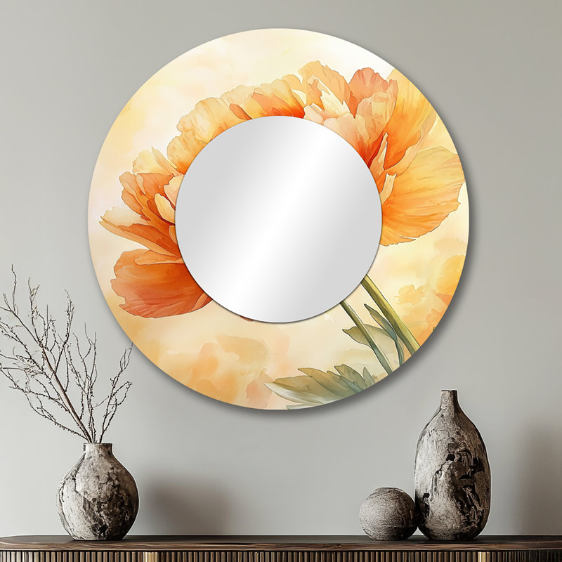 Soleil-pivoine pivoine élégante I - miroir pivoines pour décoration murale - imprimé sur métal, 29 po x 29 po