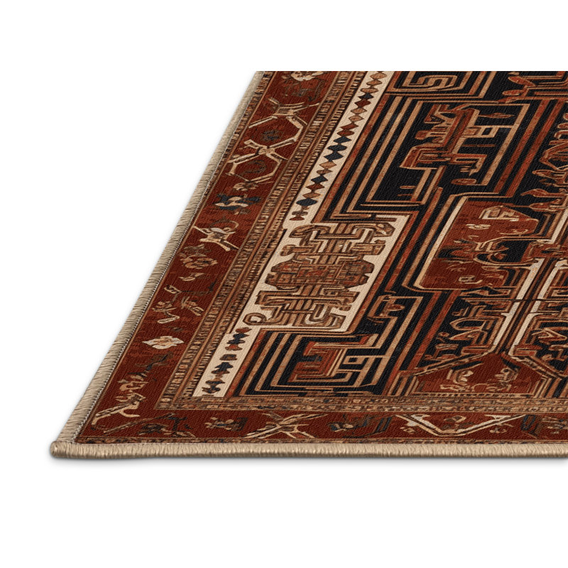 Tapis art déco brun lavable à la machine, Rectangle 4pi x 6 pi