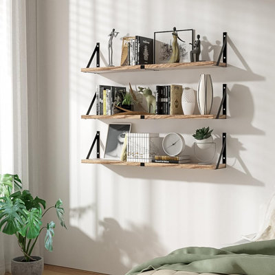 Floating Book Shelves Set of 3, Wall Bookshelf, 33 inch Long Wood Shelf
