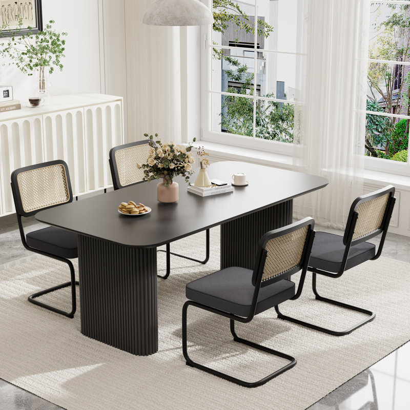 Rectangular Double Pedestal Dining Table Set, 5, Black, Black