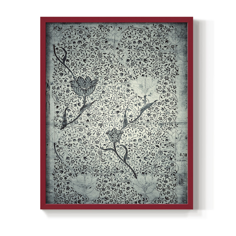 Impression abstraite vintage encadrée CXCIX - bois massif, H 30 po x l 24 po, Rouge