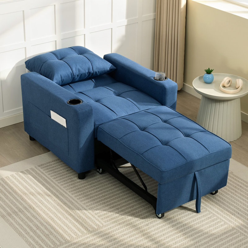 HOMCOM 3-in-1 Single Sofa Bed Convertible Pull Out Sleeper Chair, Dark Blue