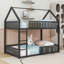Lit superposé simple au-dessus d'un lit simple en métal avec clôture en forme de maison-2038620901