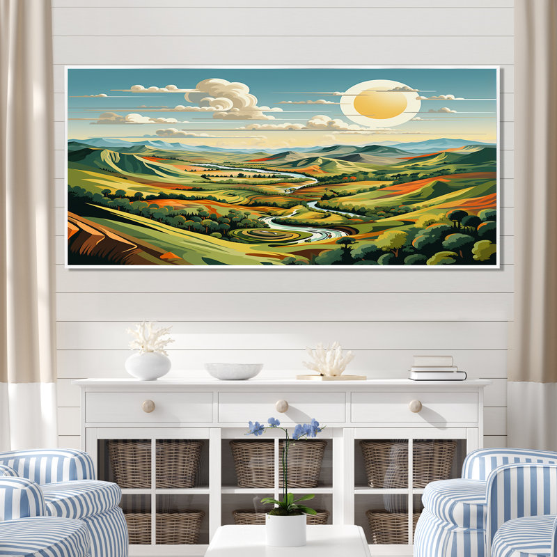 Multicolore «Bold Country Side Landscape III - Meadow», art mural, Cadre flottant doré, H 16 po x l 32 po x P 1 po