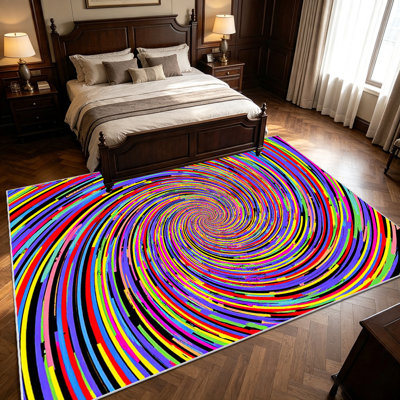 1PC Psychedelic Rainbow Glitch Spiral Swirl area rugs for Living Room, Soft and Comfortable, Suitable for all seasons, easy-to-maintain, machine washable Indoor floor mat, suitable for dining table, Home Decor, Outdoor Decor.