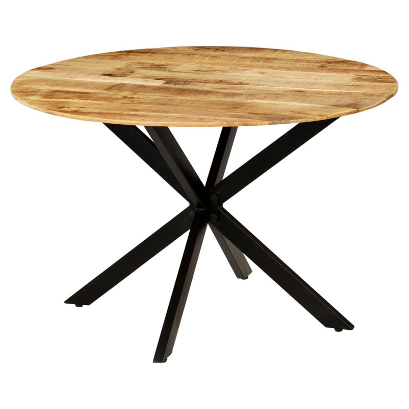 Vinci Round Solid Wood Top Metal Base Dining Table, Oak