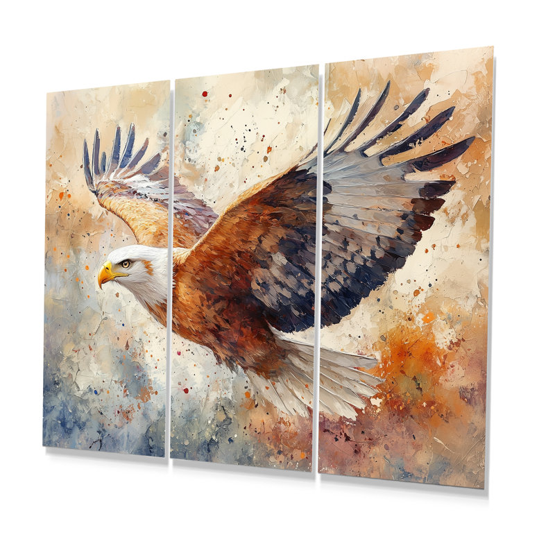 Brun, jaune, audacieux, aigle, vol d'oiseau, Métal métal, H 40 po x l 60 po x P 1 po