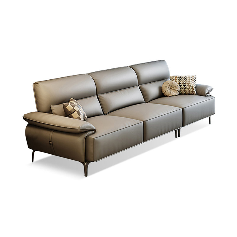 Gray Genuine Leather Modular Sofa cushion couch, 34.65" H x 97.64" W x 37.4" D, Gray, 3