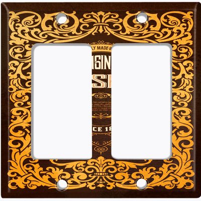 Metal Light Switch Plate Outlet Cover (Vintage Malt Original Whiskey Yellow Frame Border Black - Single Toggle)