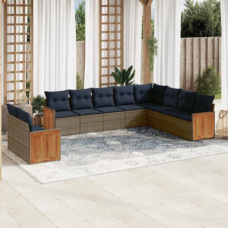Ensemble de canapé de patio 11 pièces avec coussins en rotin de polyester gris