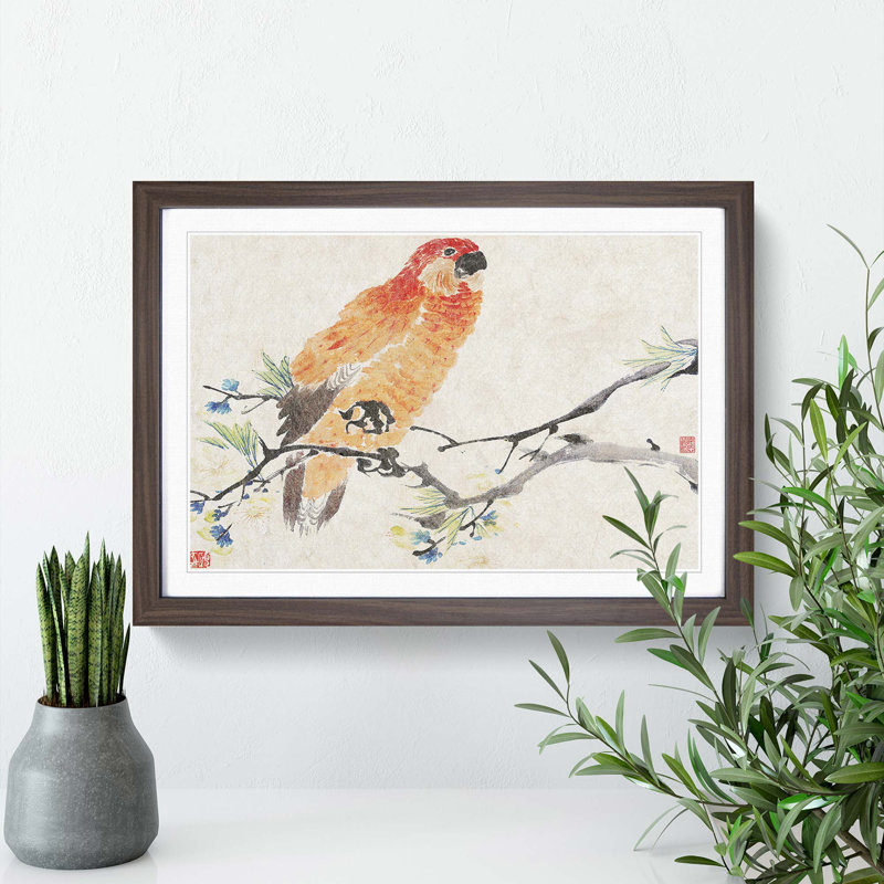 Parrot by Ren Yi - Framed Print, 48cm H x 65cm W x 2cm D, Walnut Framed