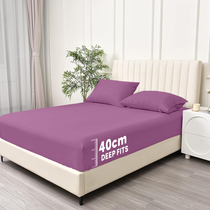 Super Soft Extra Deep Pocket Microfiber Brushed Fitted Sheet, Purple, Kingsize (5')
