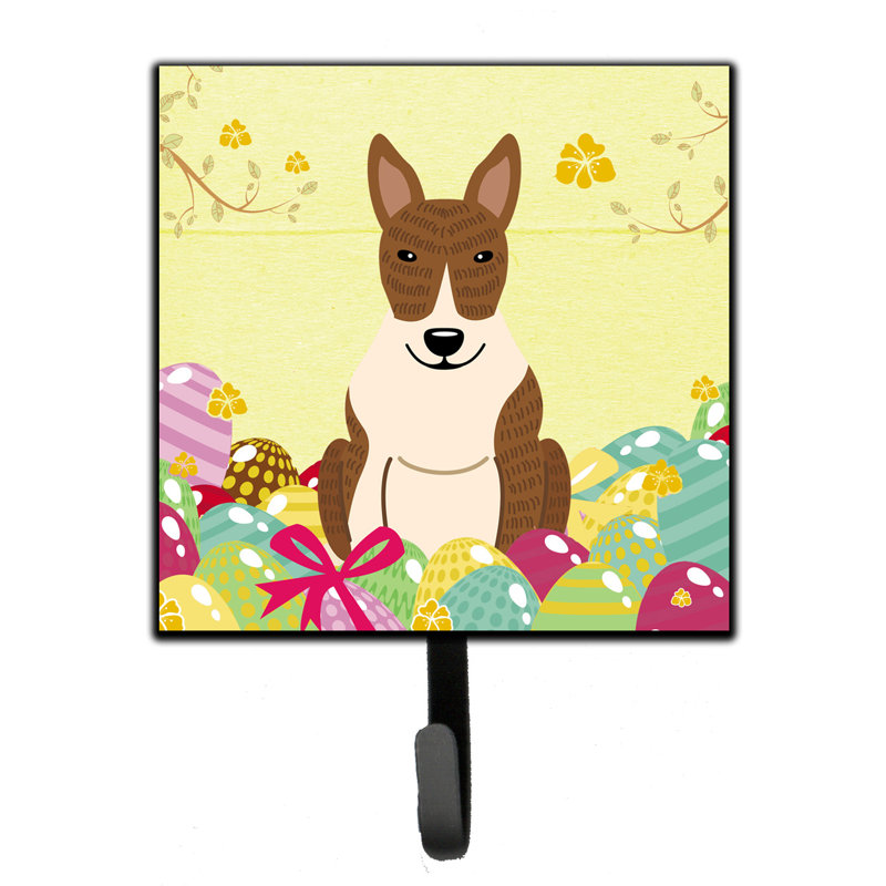 Mcelyea Metal Wall Organizer with Key Hooks, Red/Blue/Brown, Bull Terrier Brindle