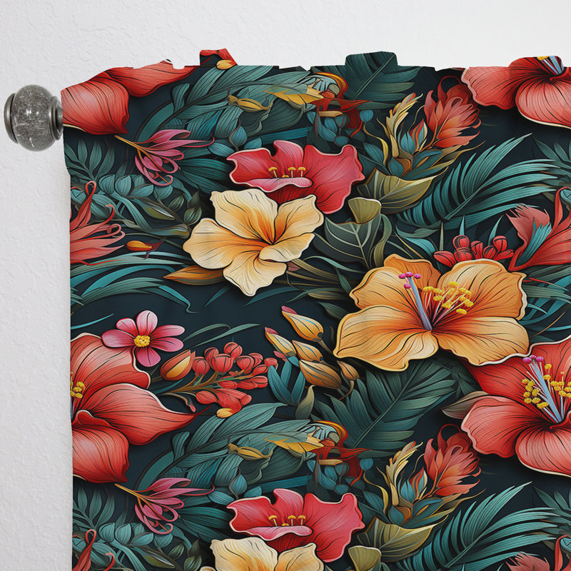 Motif tropical d'essence tropicale - Rideau floral - Velours obscurcissant - 1 panneau, L 52 po x L 108 po