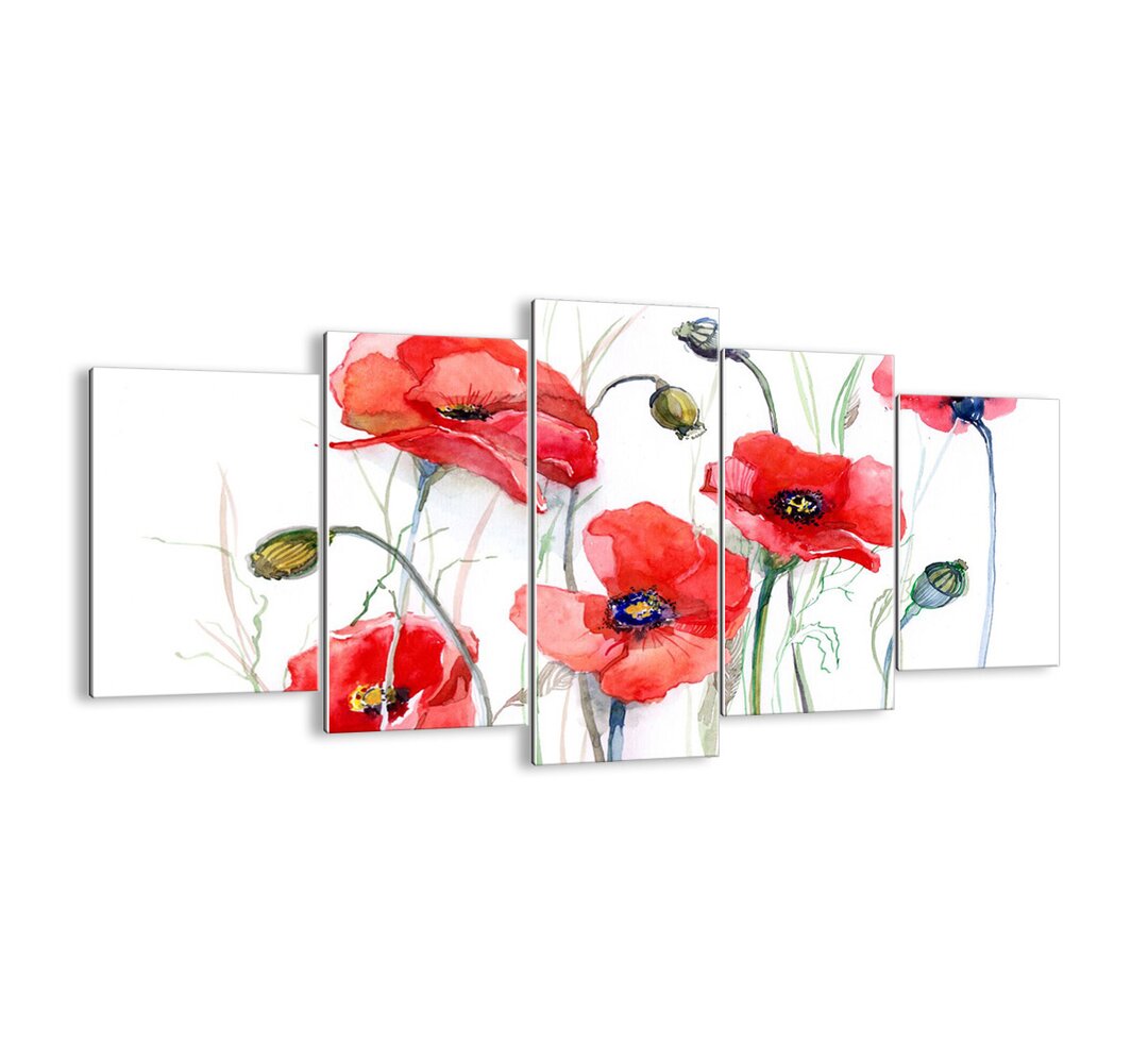 5-tlg. Glasbilder-Set - Grafikdruck â€žPolish Flowersâ€�