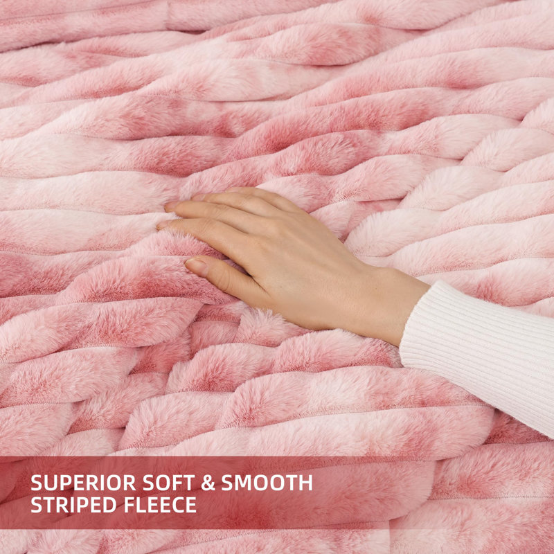 Fluffy Comforter Set 3 Pieces- All Seasons Heavy Faux Fur Comforter With Two Pillowcases, Tie-dye Pink