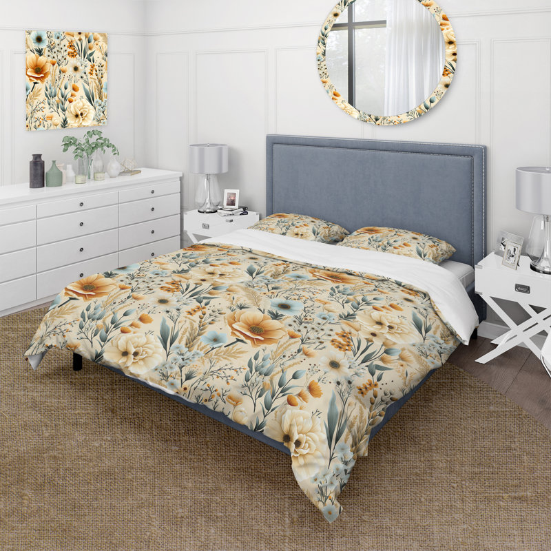 Ensemble de housse de couette Beige Rustic Barnyard Blooms, Housse de couette pour grand lit et 2 taies décor
