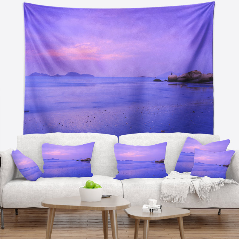 Paysage coucher de soleil bleu à Lung Kwu Tan, tapisserie côtière, H 50 po x l 60 po