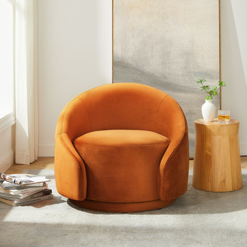 Gabbanelli Upholstered Swivel Barrel Chair, Curry Velvet
