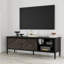Ensemble de salon 3 pièces Mid-Century moderne avec meuble télé en bois d'acacia massif, table de bout et armoire de rangement, noir moka-685894999