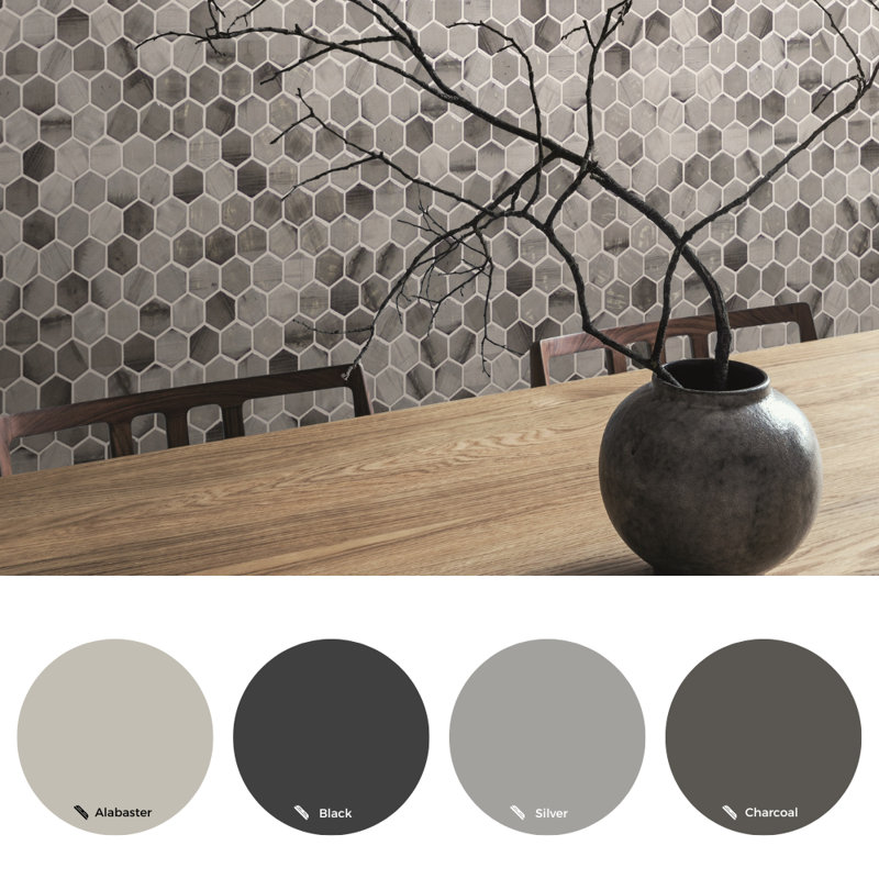 15" X 12" Glass Mosaic Wall and Floor Tile, Gray