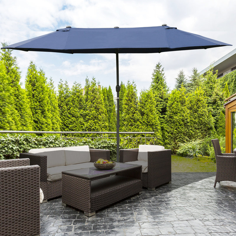 Parasol de patio rectangulaire de 15 pi, bleu foncé - matériau hydrofuge, manivelle facile, double face pour la cour arrière, auvent, patio, cour arrière