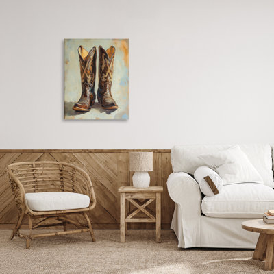 Cowboy Boots over Abstract Pattern Canvas, design by Petal Prints Design