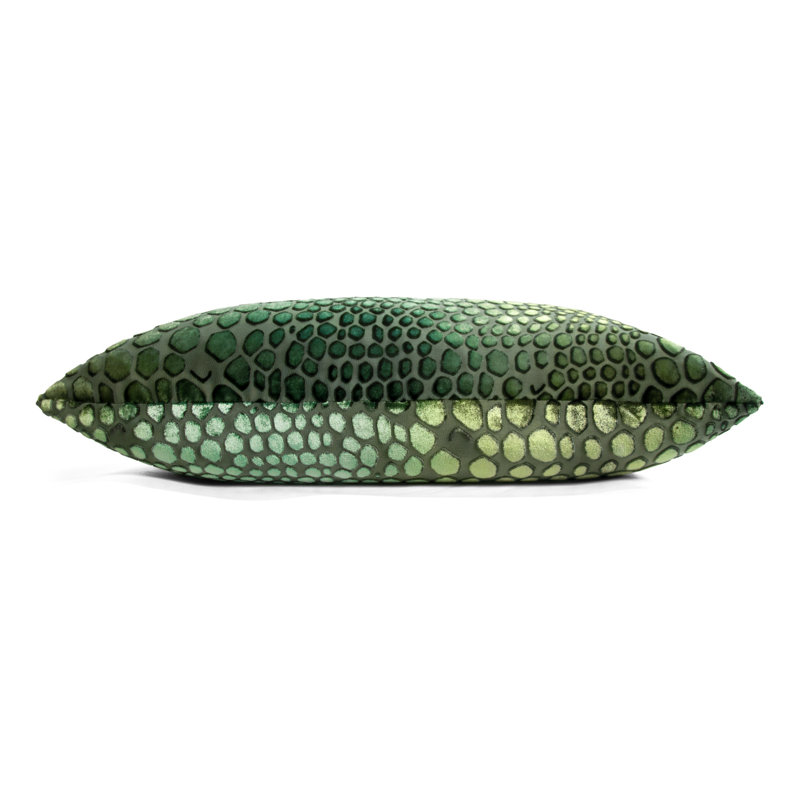 Snakeskin Lumbar Velvet Pillow Cover & Insert, 14"H x 20"W, Evergreen