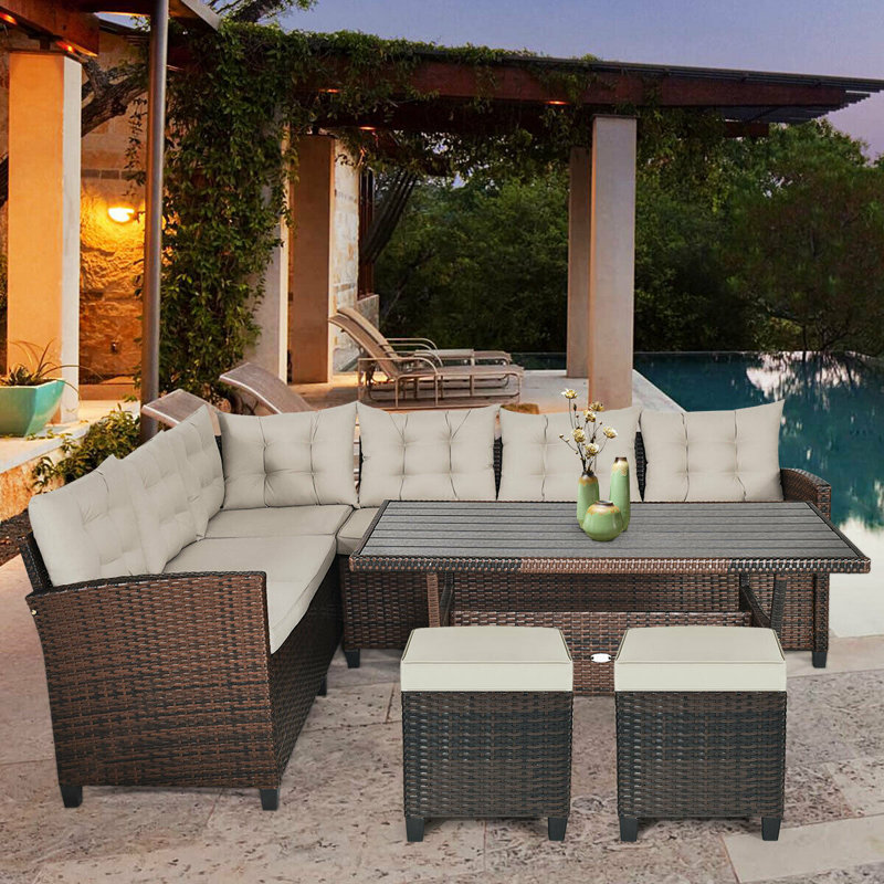 Florah Upholstered Outdoor Ottoman, Khaki