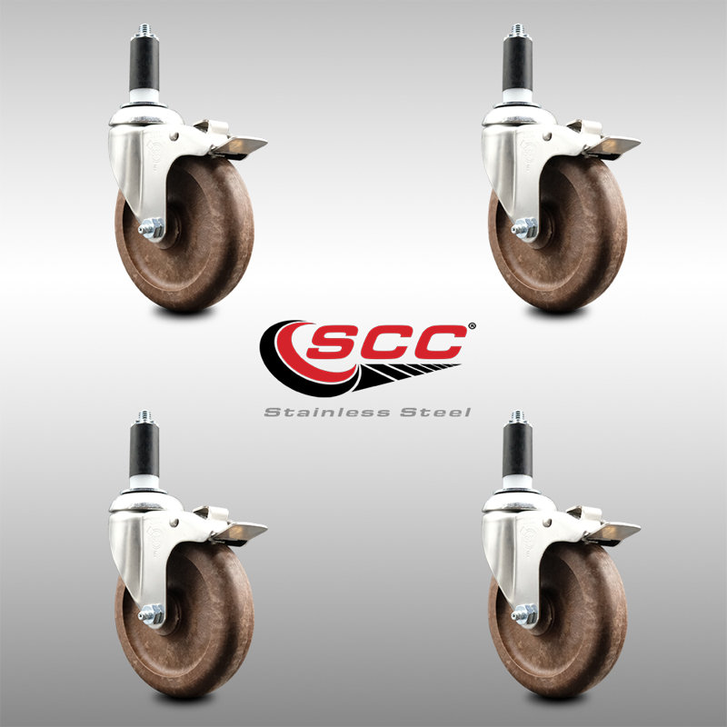 High Temp Glass Filled Nylon Stem Caster Set Lock Brake, 5" H x 5" W