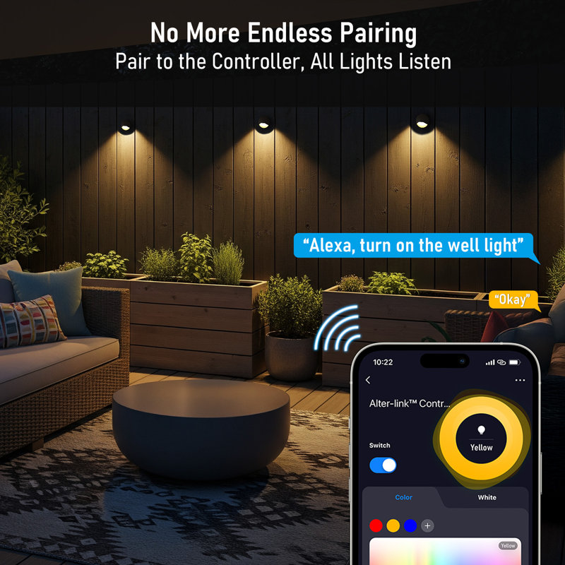 Lumières de terrasse intelligentes à basse tension Alter-Link, contrôleur bi-débit inclus, 1800k-5000k