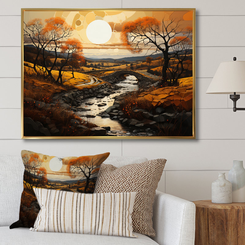 " Countryside The Old Bridge IV ", 12" H x 20" W x 1" D, Gold Floater Framed