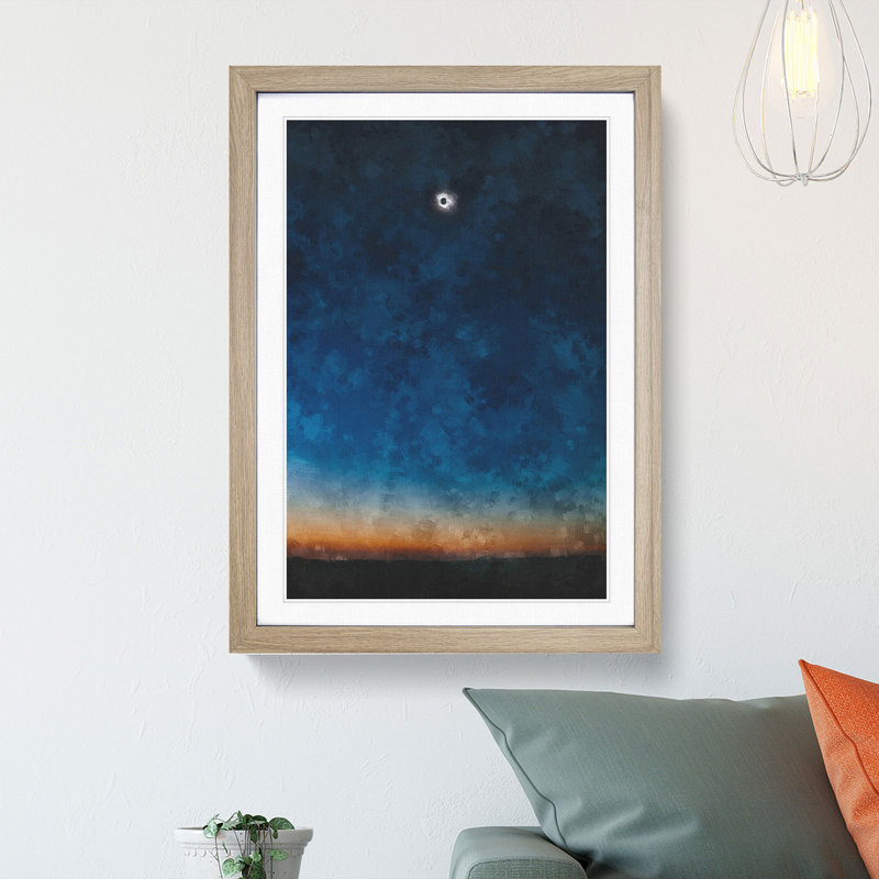 Total Eclipse Of The Sun - Single Picture Frame Painting on MDF, 45cm H x 33cm W x 2cm D, Oak Framed