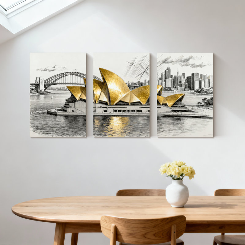 Ensemble de 3 impressions d'art sur toile, "Golden Sails", H 18 po x l 36 po