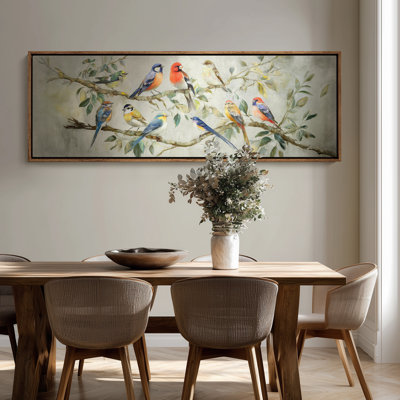 Extra Large Colorful Birds on Branch Nature Framed Canvas Print Wall Art