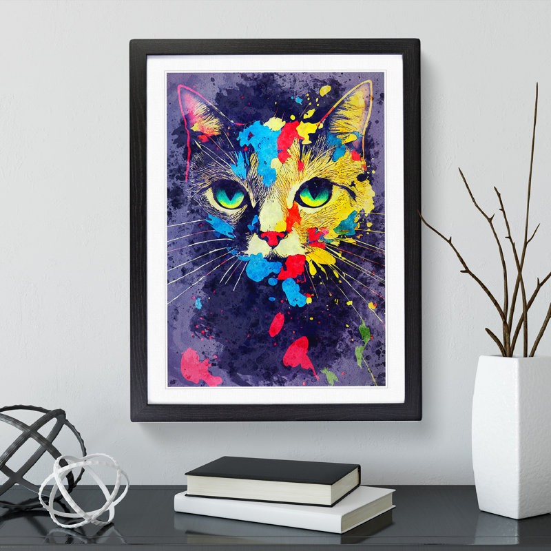 Paint Splat Cat No.4 - Framed Print, Black, 64cm H x 46cm W x 2cm D