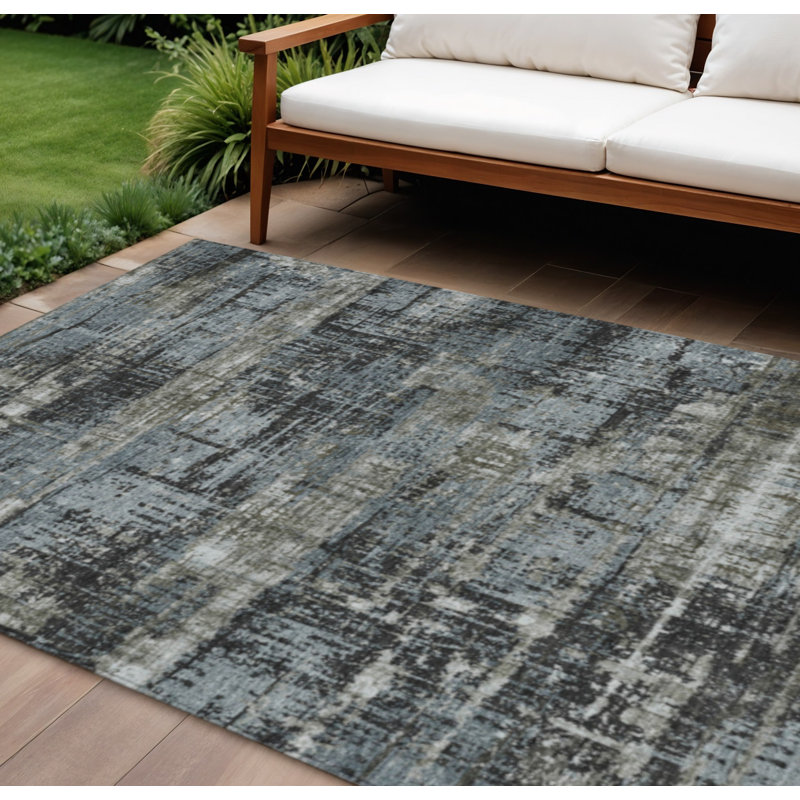 Tapis extérieur lavable à motif géométrique gris anthracite et gris 10 pi x 14 pi