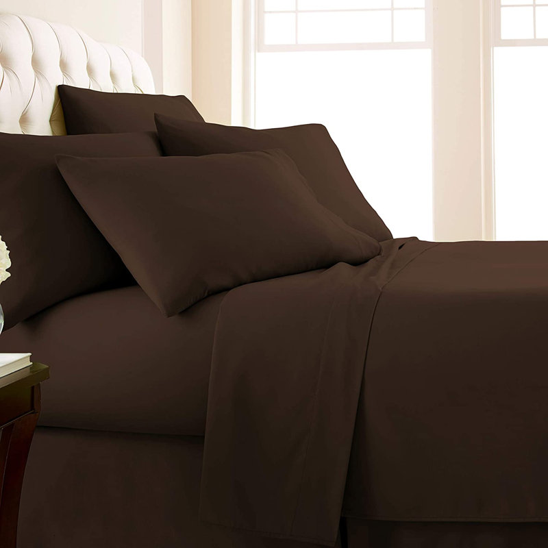 Microfiber Flatweave Sheet Set, Full Sheet Set + 1 Fitted Sheet + 4 Pillowcases, Chocolate