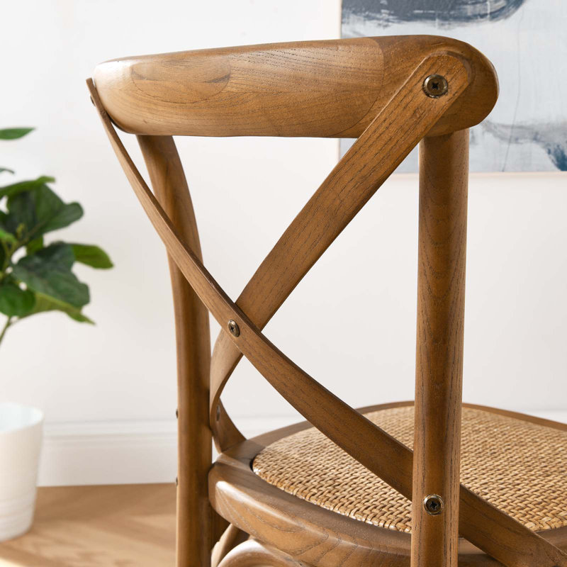 Walnut Elm Wood Counter Stool with Rattan Seat