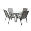 Table de salle à manger de patio de 35 pouces avec plateau en verre trempé Tangkula, table de bistro carrée pour 4 personnes avec trou pour parasol de 1,5 po et structure en métal robuste, table de salle à manger de patio pour la cour, la pelouse, la terrasse et la piscine