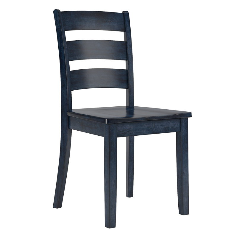 Ensemble de salle à manger en bois d'hévéa massif pour 4 personnes Alexa-Mae, Denim foncé antique