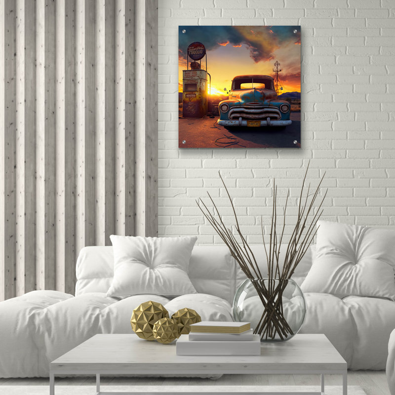 «Route 66 8» par Ray Heere, art mural en verre acrylique, H 24 po x l 24 po x P 0,2 po