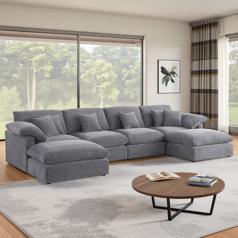 Canapé modulaire surdimensionné de 152 po Cloud, Tissu gris