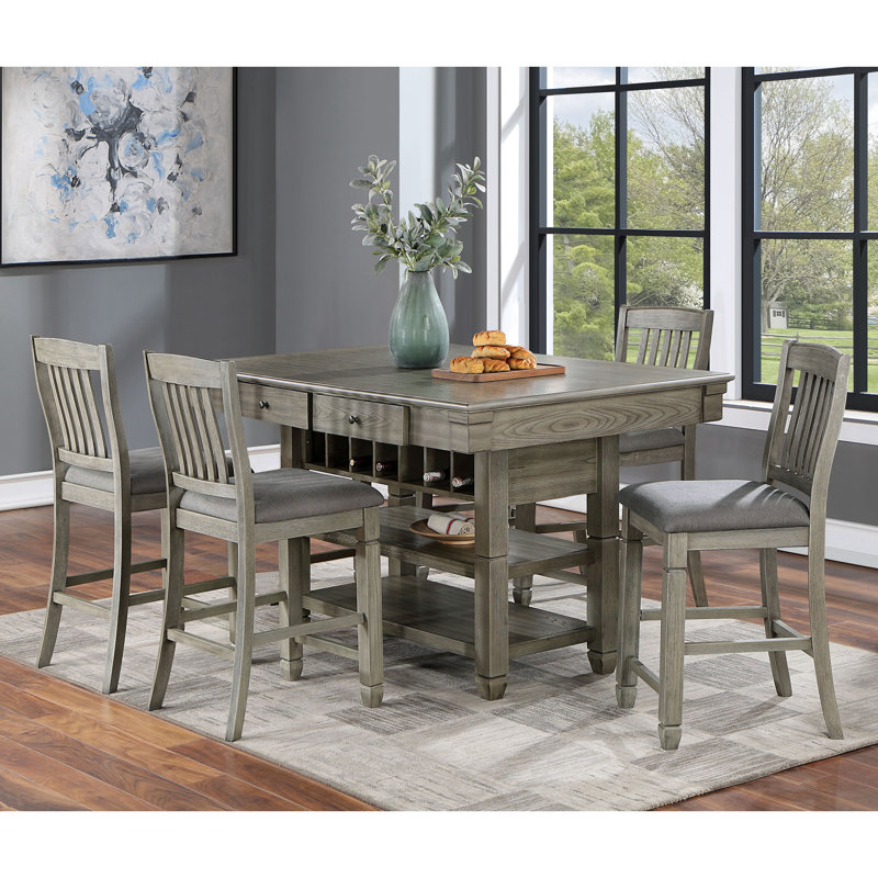 Bruun Wood 7 Counter Height Table Set, 5 Pieces: Table, 4 Chairs