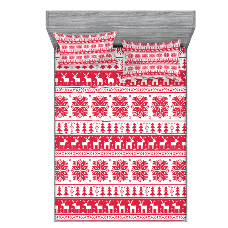Nordic Microfiber Geometric Fitted Sheet, Queen Fitted Sheet with 2 Pillowcases
